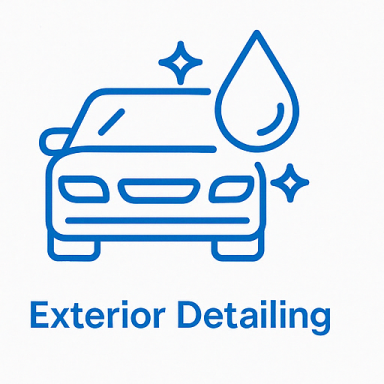 Blue icon of a car exterior being cleaned, representing mobile wash and polish

